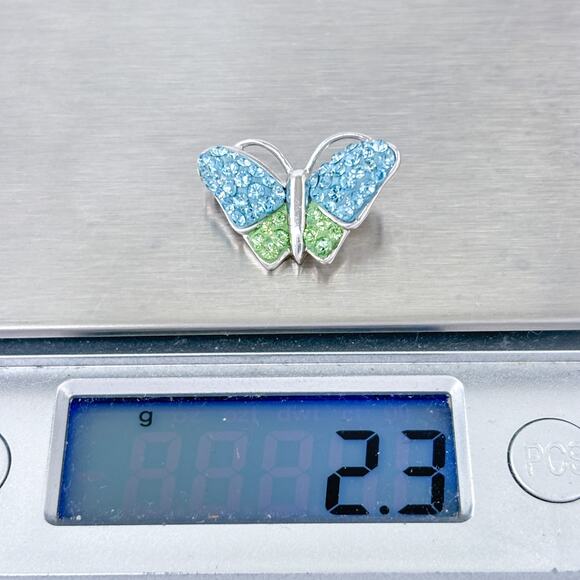 Vintage Sterling Silver 925 Blue Green Crystal Butterfly Pendant - Picture 7 of 7